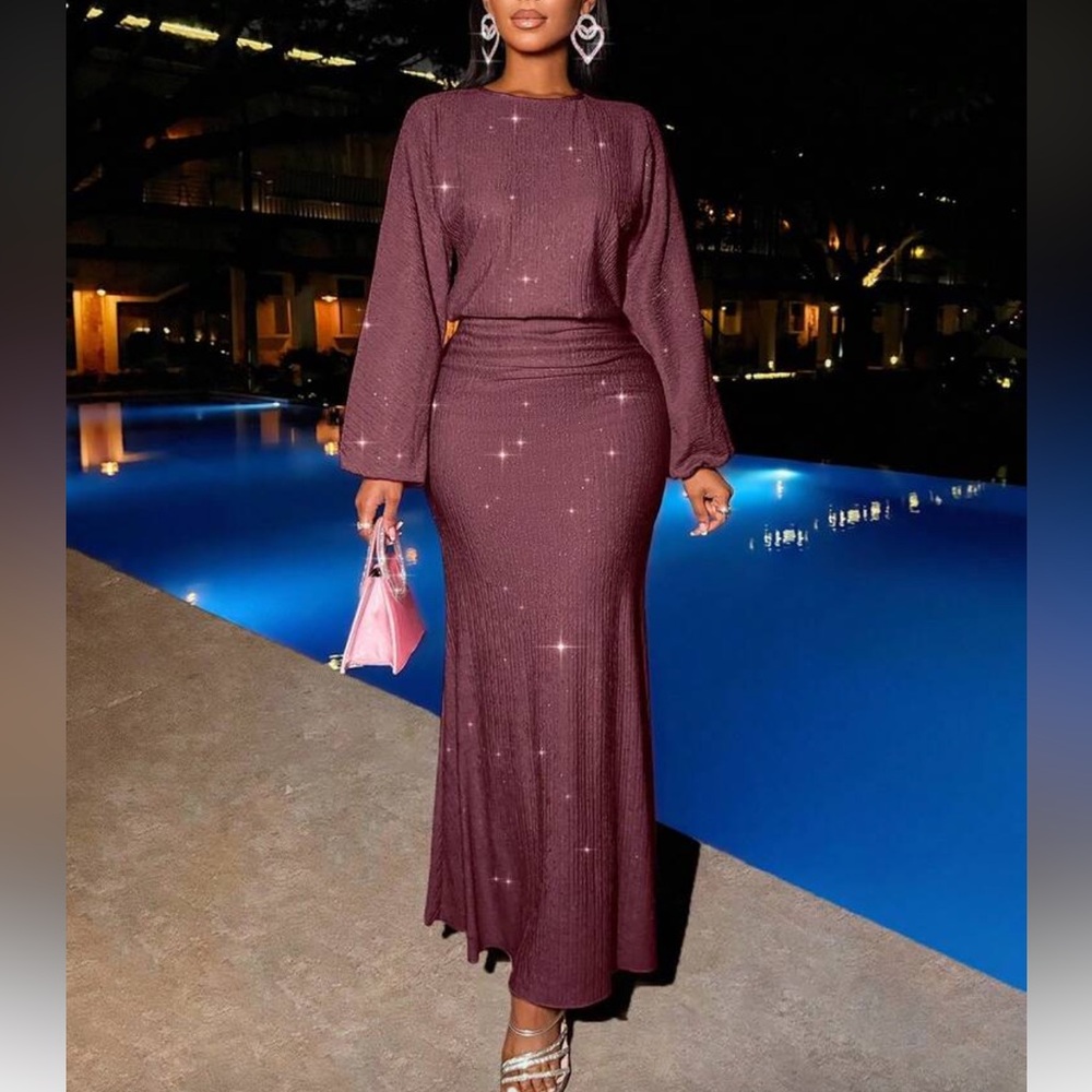 Elegant Dusty Purple Long Sleeve Maxi Dress